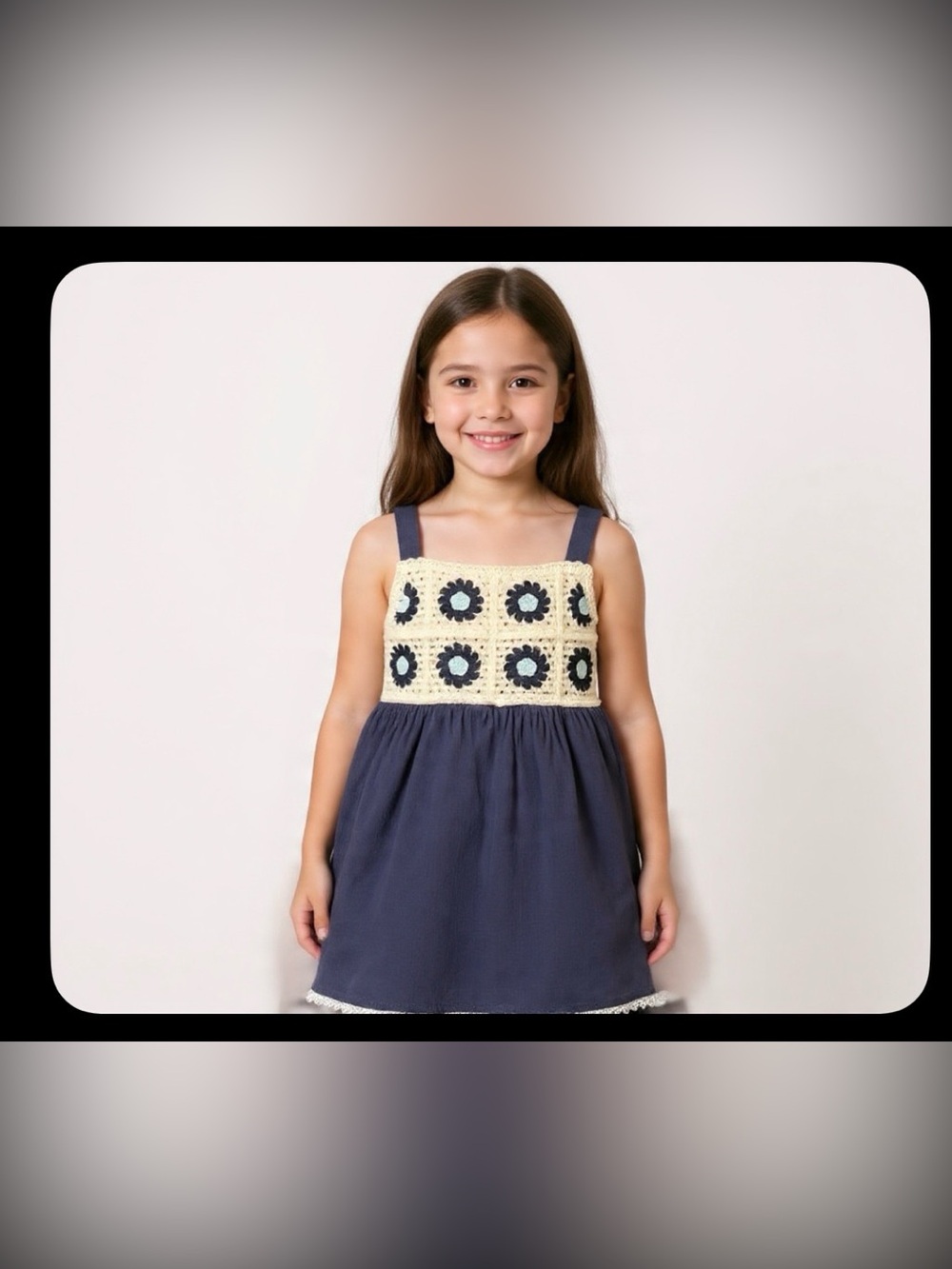 Haute Hippie Kids Crochet Flower Sundress Size 7 Navy Boho Summer Dress